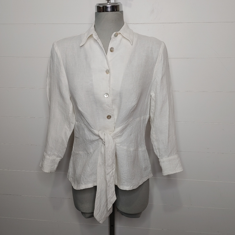 Tu Ellys 100% linen tie waist shirt size S